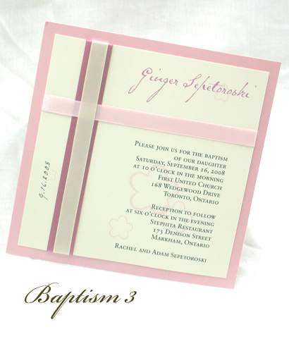 Invitation Baptism3: Pink Pearl, Cream Smooth, Dusty Rose Ribbon, Pink Ribbon, Cream Ribbon