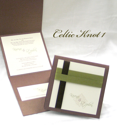 Invitation CelticKnot1 Brown Pearl Cream Smooth Scriptina Sabon Roman