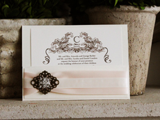 Invitation 750: White Gold, White Gold, Cream Smooth, Beurre, High Tower, Blush Ribbon, Antique Ribbon, Brooch/Buckle A8, Metal Filigree F4 - Bronze