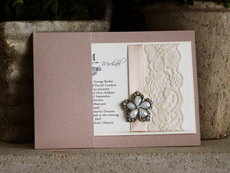 Invitation 783: Blush Pearl, Ivory Pearl, Cream Smooth, Scriptina, High Tower, Blush Ribbon, Cream Lace, Brooch/Buckle A7