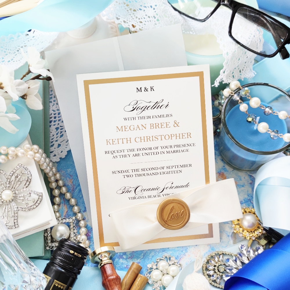 Foil print is a nice classy option - pair it with a ribbon and wax seal and you’ve got a custom design to send to your guests!