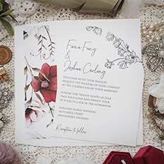 Invitation 3611: Matte White - Half arch shaped wedding card on a matte white paper with a floral design.
