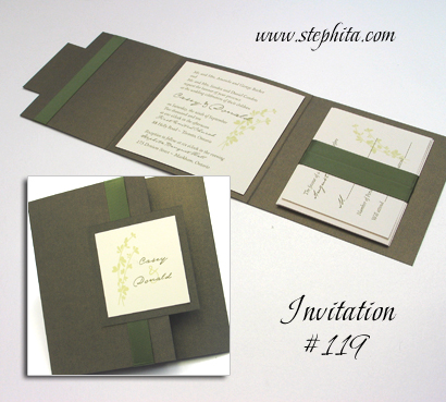 Invitation 119: Sage Pearl, Sage Pearl, Cream Smooth, Sage Ribbon