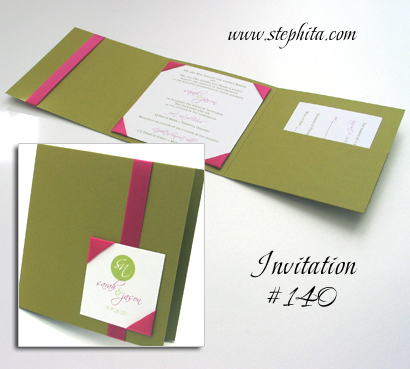 Invitation 140: Citron, White Smooth, Azalea Ribbon
