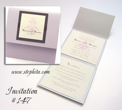 Invitation 147: Mauve Pearl, N/A, Cream Smooth, Brown Ribbon