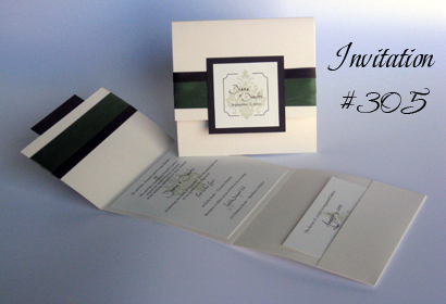 Invitation 305: Ivory Pearl, Chocolate Smooth, Sage Ribbon, Brown Ribbon