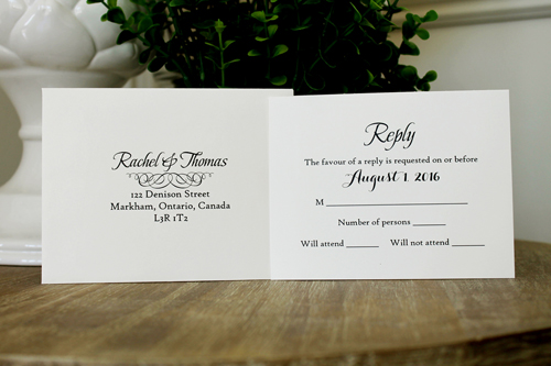 Invitation 1552: This is a popular invite design that prints on cream cardstock and backed onto a white gold pearl paper that folds on the left side with a ribbon and tag.