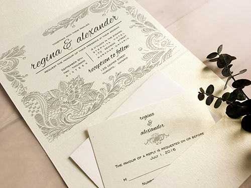 Invitation 1656: White Gold, White Gold - This is a white gold pearl wedding invitation pocketfolder design.  There are no embellishments.