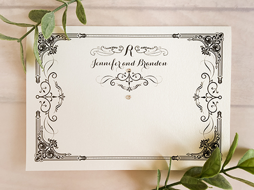 Invitation 1829: White Gold, White Gold, Brooch/Buckle Rhinestone - This is a full flap white gold pearl pocket fold wedding invitation.  There is a rhinestone detail on the flap.