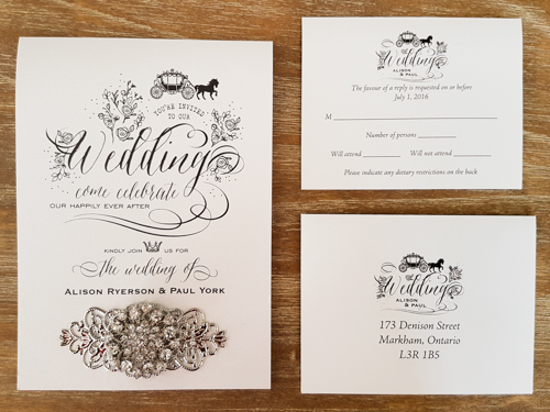 Invitation 1885: Ice Pearl, Ice Pearl, Brooch/Buckle X, Metal Filigree F4 - Silver - This is a full flap pocket folder wedding invite on the ice pearl paper.  There is a large combo brooch design on the bottom.