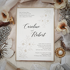 Invitation 2804: Antique Pearl, Gold Mirror - This is a layered wedding card printed on an antique pearl paper with a gold mirror backing.