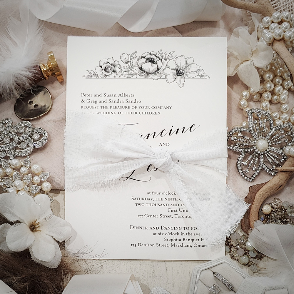 Invitation 2841: Antique Pearl - Single card with torn white knot.