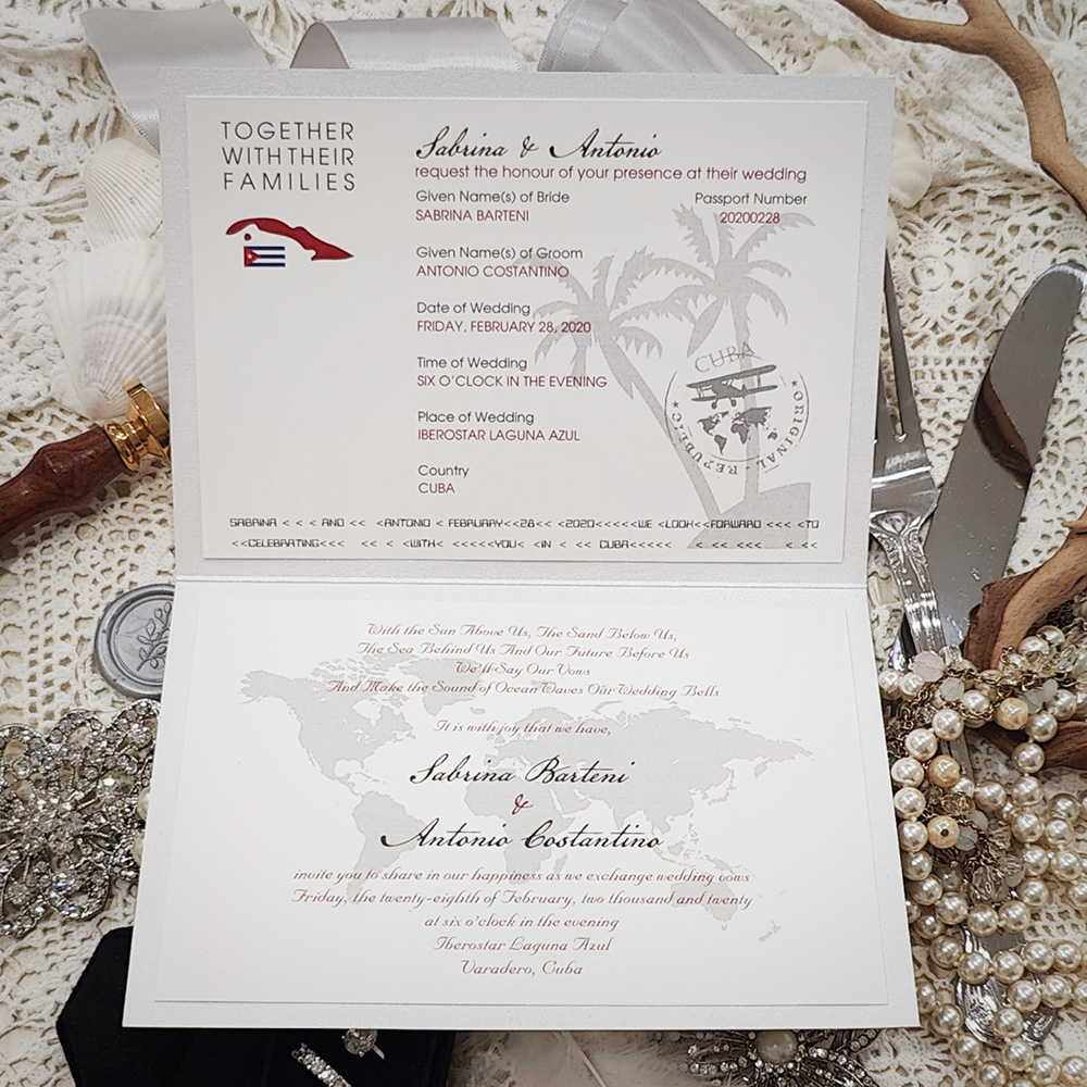 Invitation 8202: Matte Cream, Silver Wax - passport silver ore with silver wax seal