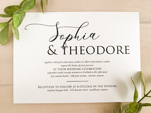 Invitation 2122: Ice Pearl - This is a single card wedding invite printed on the ice pearl paper in landscape format.