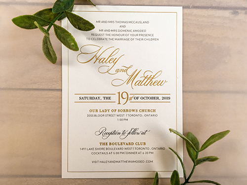 Invitation 2251:  - This is a foil print wedding invitation on a single card stye.