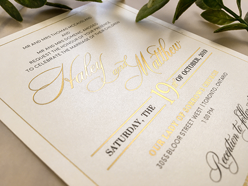 Invitation 2251:  - This is a foil print wedding invitation on a single card stye.