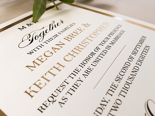 Invitation 2253:  - A foil print wedding invitation in a 5x7 single card style.