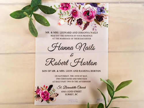 Invitation 2254:  - A UV print wedding invitation on a 5x7 single card with floral graphics.