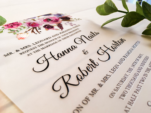 Invitation 2254:  - A UV print wedding invitation on a 5x7 single card with floral graphics.