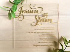 Invitation 2286: Acrylic - Clear - Clear, Frosted, Mirror, Colored Acrylic Plastic PVC Wedding invitation.  UV printed, available in different thicknesses.