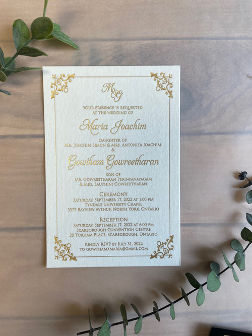Invitation 2289:  - Black Velvet material invitation with a gold foil pressed print design!