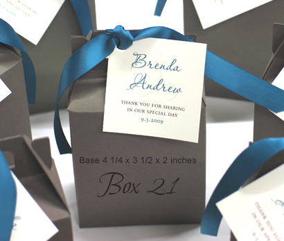 Favour Box Box21: Charcoal Pearl, Teal Ribbon - This is an oversized and larger favour box - similar to the Tim Hortons takeout box.