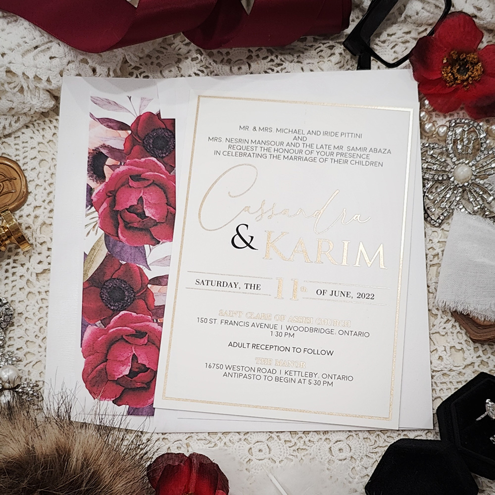 Invitation 5200: Ivory Shimmer - Gold foil and black invitation printed on ivory shimmer paper