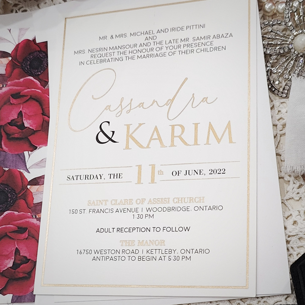 Invitation 5200: Ivory Shimmer - Gold foil and black invitation printed on ivory shimmer paper