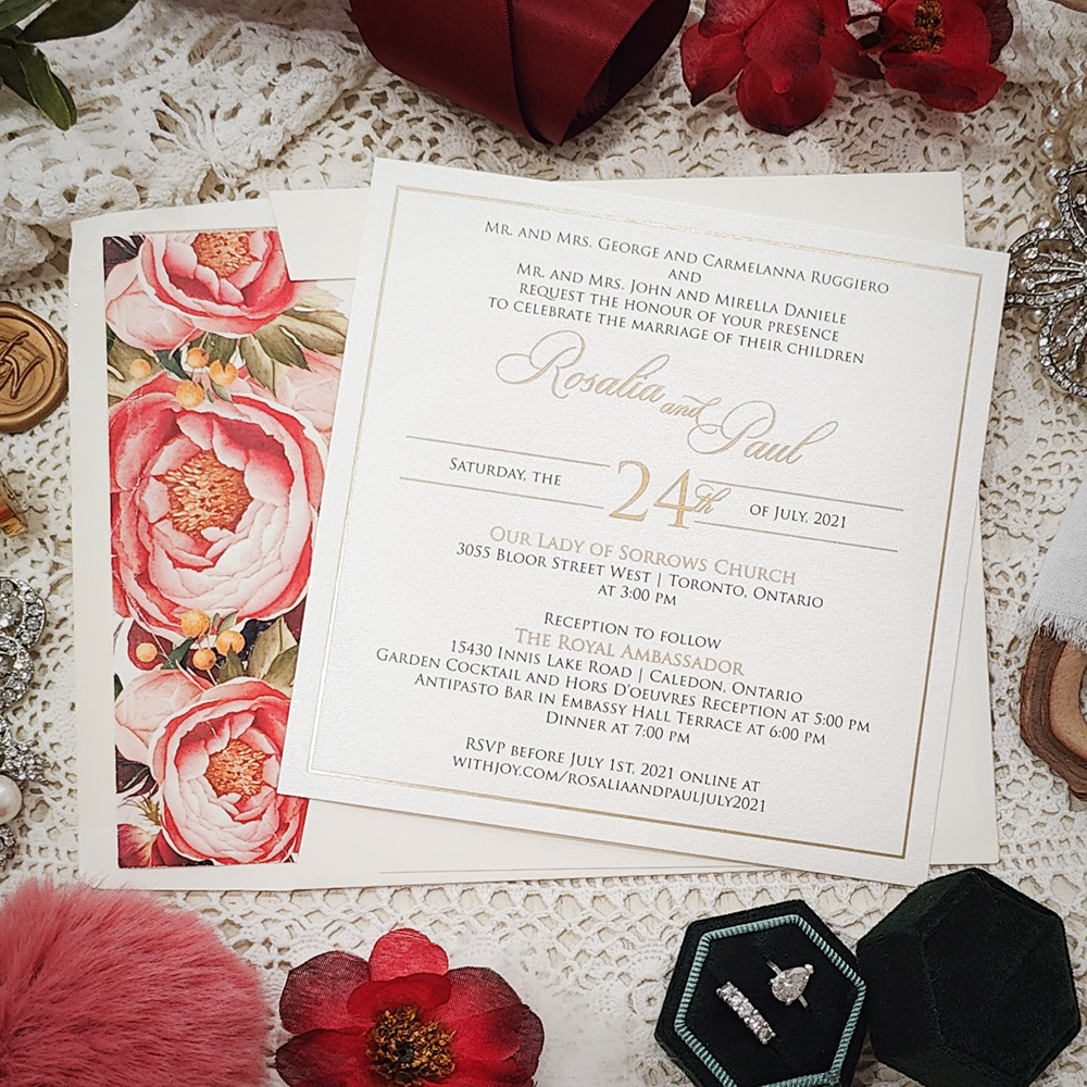 Invitation 5203: Matte Cream - gold foil square layout on ivory shimmer