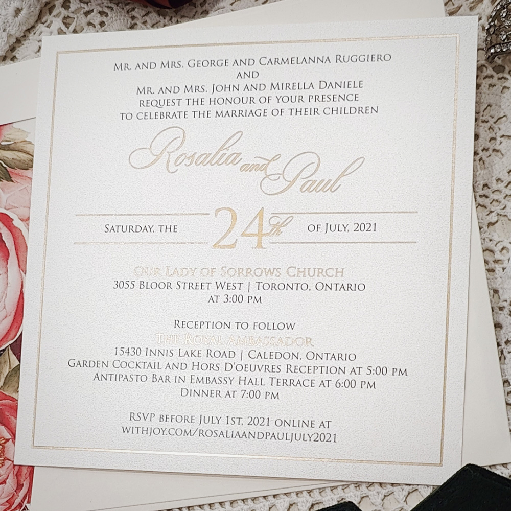 Invitation 5203: Matte Cream - gold foil square layout on ivory shimmer