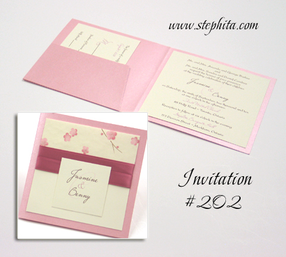 Invitation 202: Pink Pearl, New Pink Single Blossom, Cream Smooth, Dusty Rose Ribbon