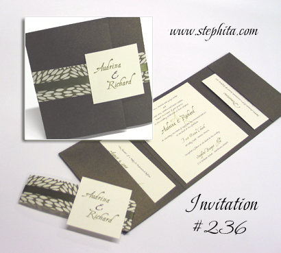 Invitation 236: Sage Pearl, Retro Sage, Cream Smooth, Sage Ribbon