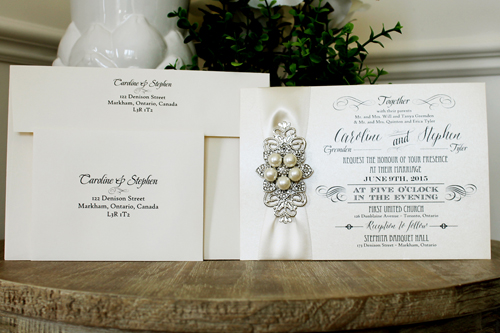 Invitation 1312: Buttermilk Pearl, Antique Ribbon, Brooch/Buckle T, Metal Filigree F4 - Silver