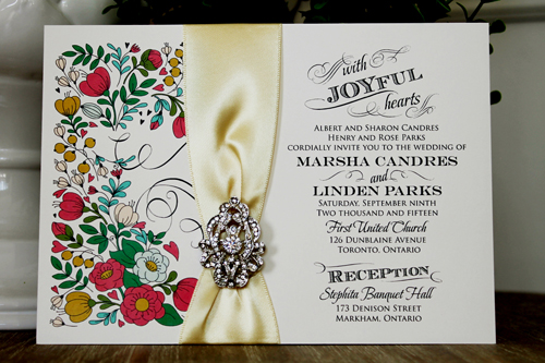 Invitation 1335: Cream Smooth, Buttermilk Ribbon, Brooch/Buckle A17