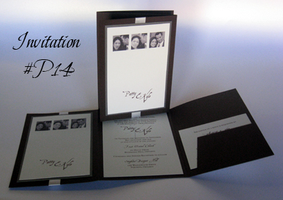 Invitation P14: Chocolate Linen, Charcoal Pearl, Cream Smooth, Silver Ribbon