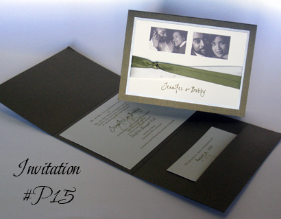 Invitation P15: Sage Pearl, Silver Pearl, Cream Smooth, Silver Ribbon, Sage Ribbon