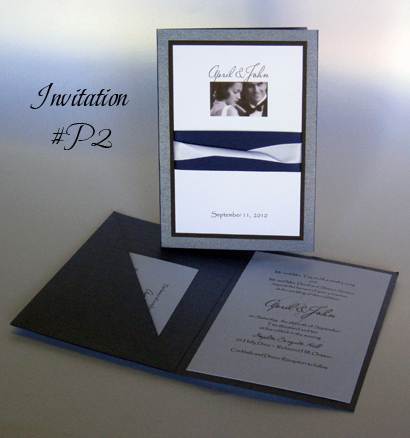 Invitation P2: Blue Steele Pearl, Black Linen, White Smooth, Navy Ribbon, White Ribbon