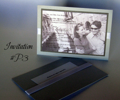 Invitation P3: Blue Plasma Pearl, Charcoal Pearl, White Smooth, White Ribbon