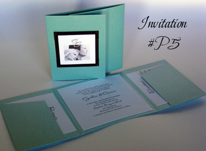 Invitation P5: Tiffany Pearl, Black Linen, White Smooth, Black Ribbon