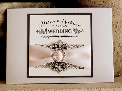 Invitation 1205: Iridescent Pearl, Charcoal Pearl