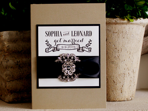 Invitation 1223: Gold Pearl, Black Pearl