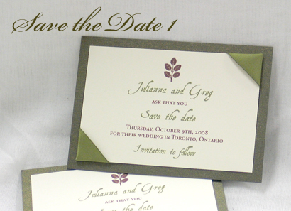 Invitation SavetheDate1: Sage Pearl, Cream Smooth, Sage Ribbon