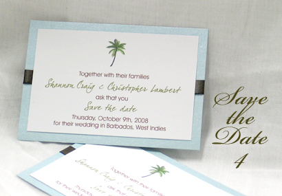 Invitation SavetheDate4: Tiffany Pearl, White Smooth, Black Ribbon