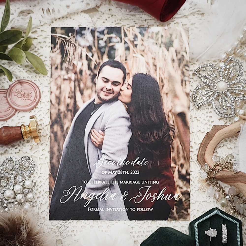 Invitation 8302:  - photo save the date on Matte white