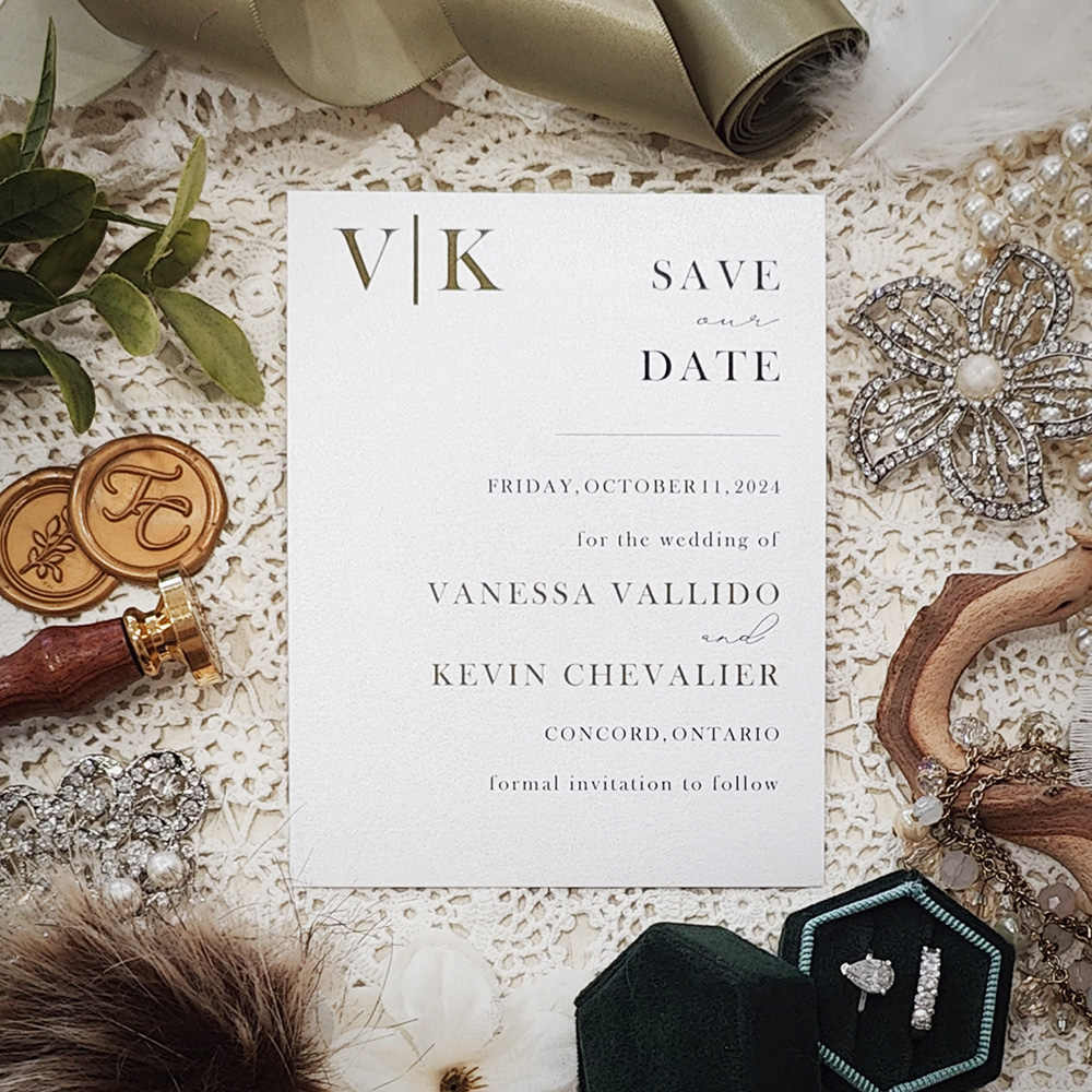 Invitation 8310:  - monogram save the date on Matte white