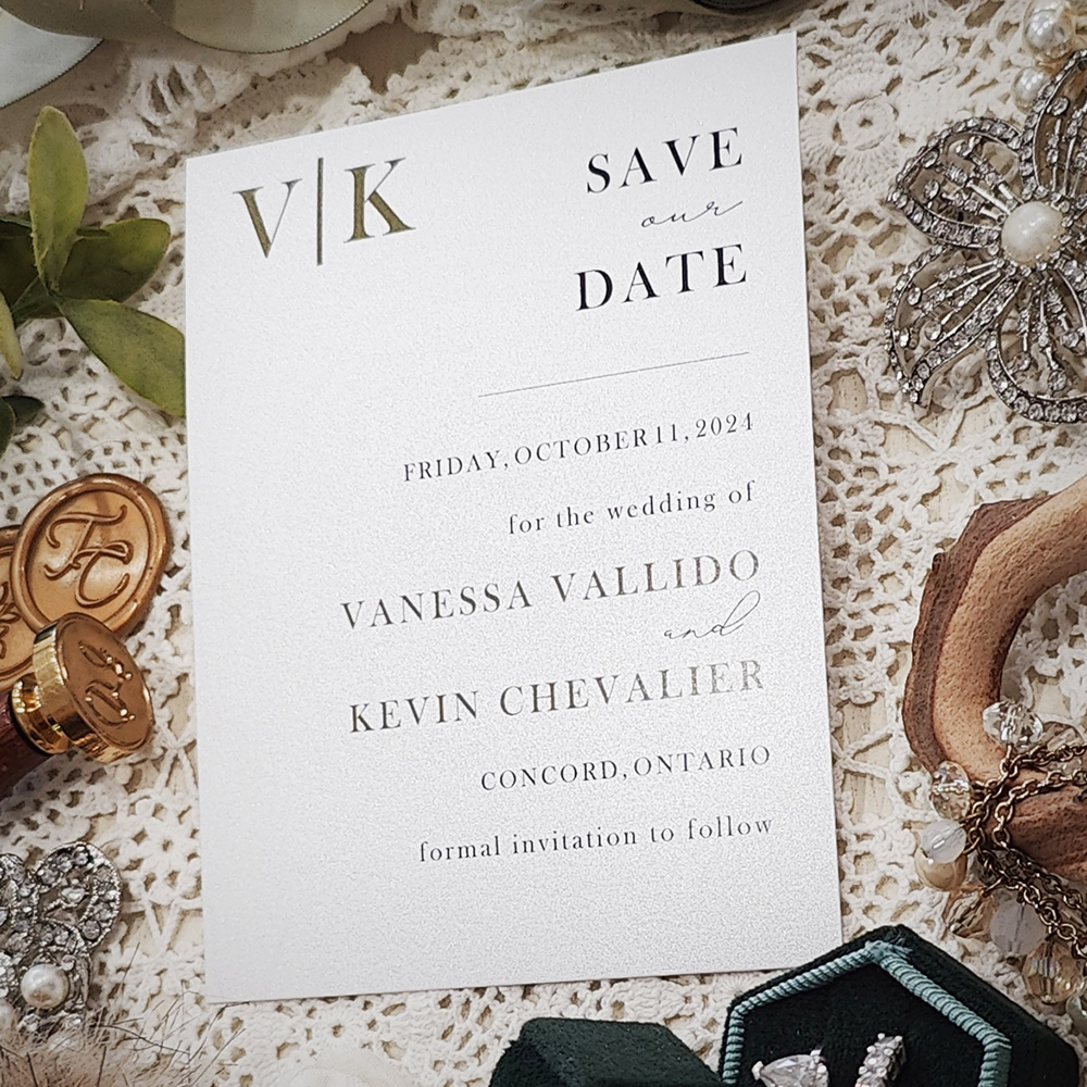 Invitation 8310:  - monogram save the date on Matte white