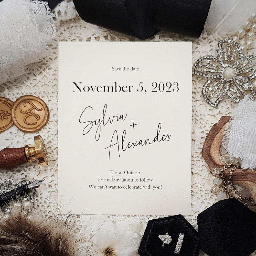 Invitation 8312:  - save the date modern printed on white gold