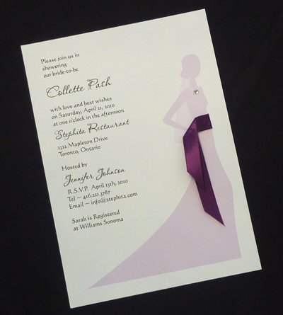 Invitation S19: White Smooth, Eggplant Ribbon