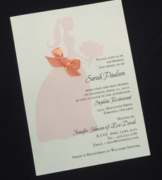Invitation S22: White Smooth, Coral Ribbon
