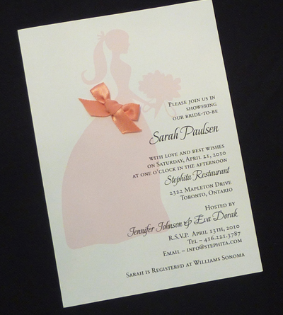 Invitation S22: White Smooth, Coral Ribbon